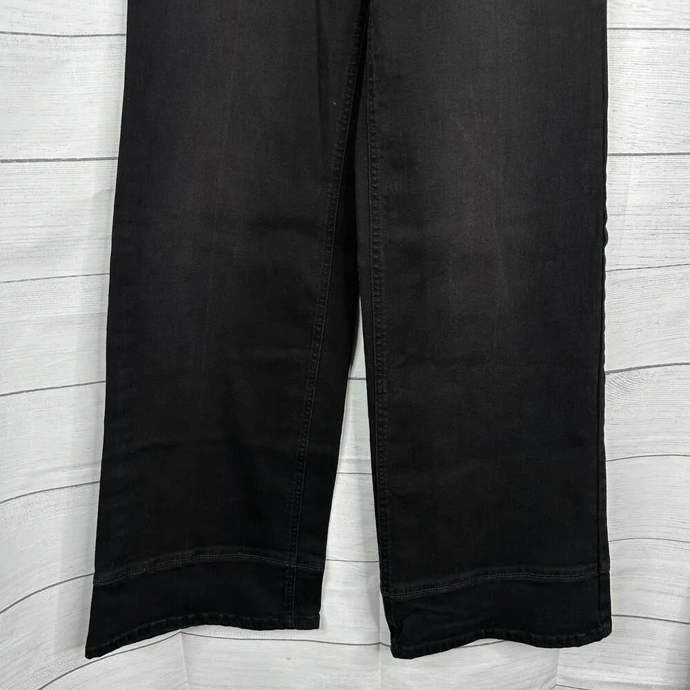 Free People Womens size 27 Wide Leg Dark Black Denim Jeans Adjustable Waist - Image 4