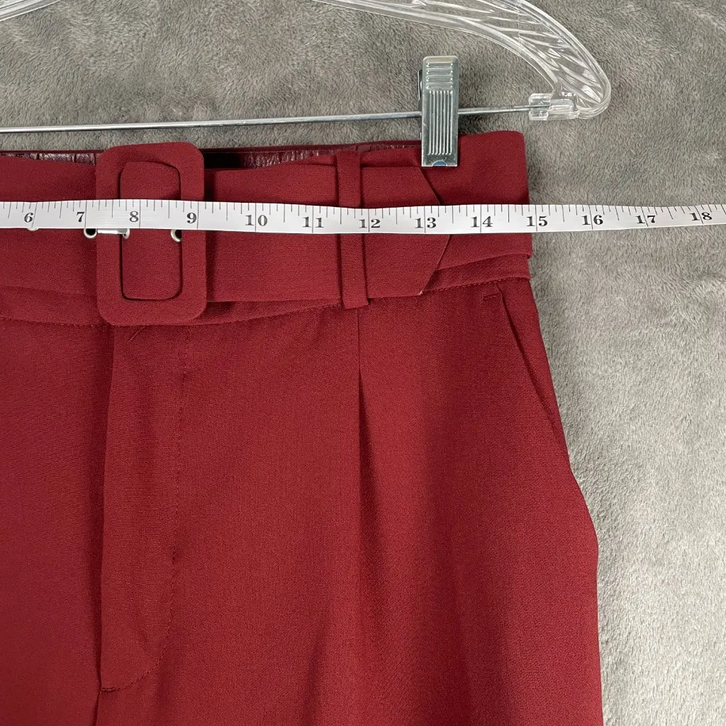 ZARA High Waist Pleated Trousers Women’s M Maroon Red Belted Quiet Luxury Chic - Image 5