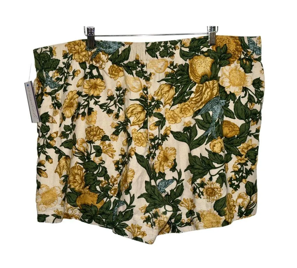 NEW Abercrombie & Fitch Green Yellow Blue Linen Floral Low Rise Shorts Size XXL - Image 2