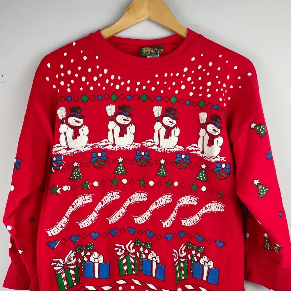 Vintage Christmas Sweater Tunic Dress Snowmen Red Size undefined - Image 8