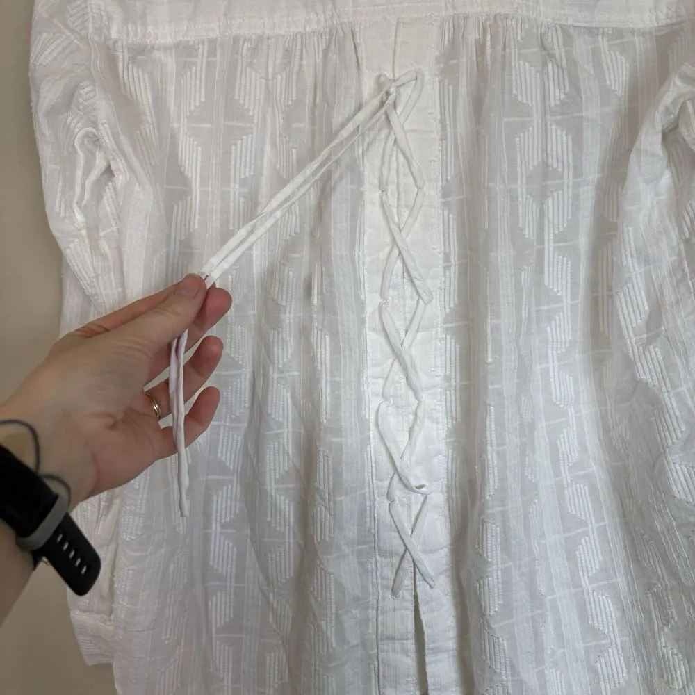 Anthropologie Pilcro Theresa Lace-Up Buttondown Top Small White‎ Textured Boho - Image 7