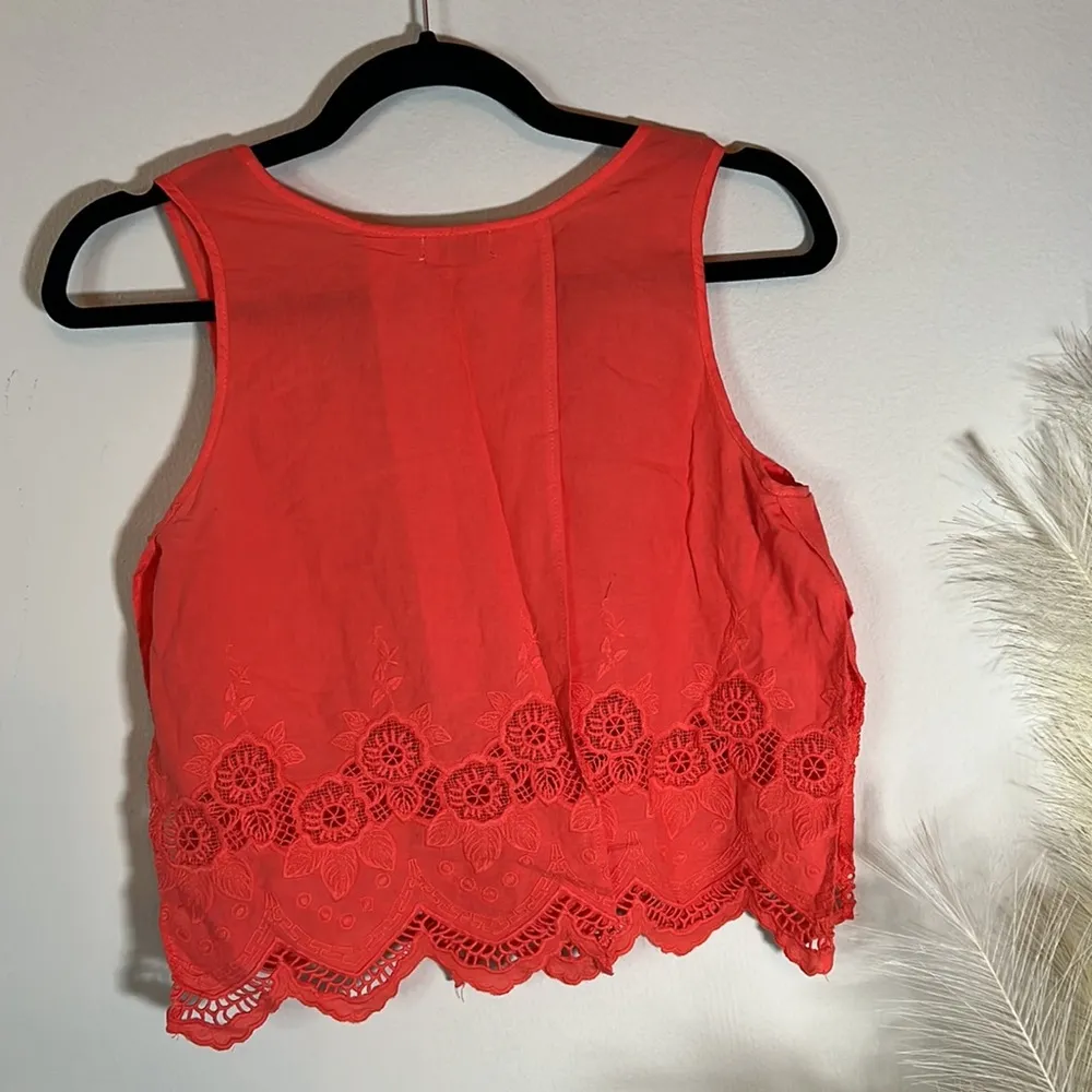 Tobi Orange Cotton Lace Detail Tank - Image 6