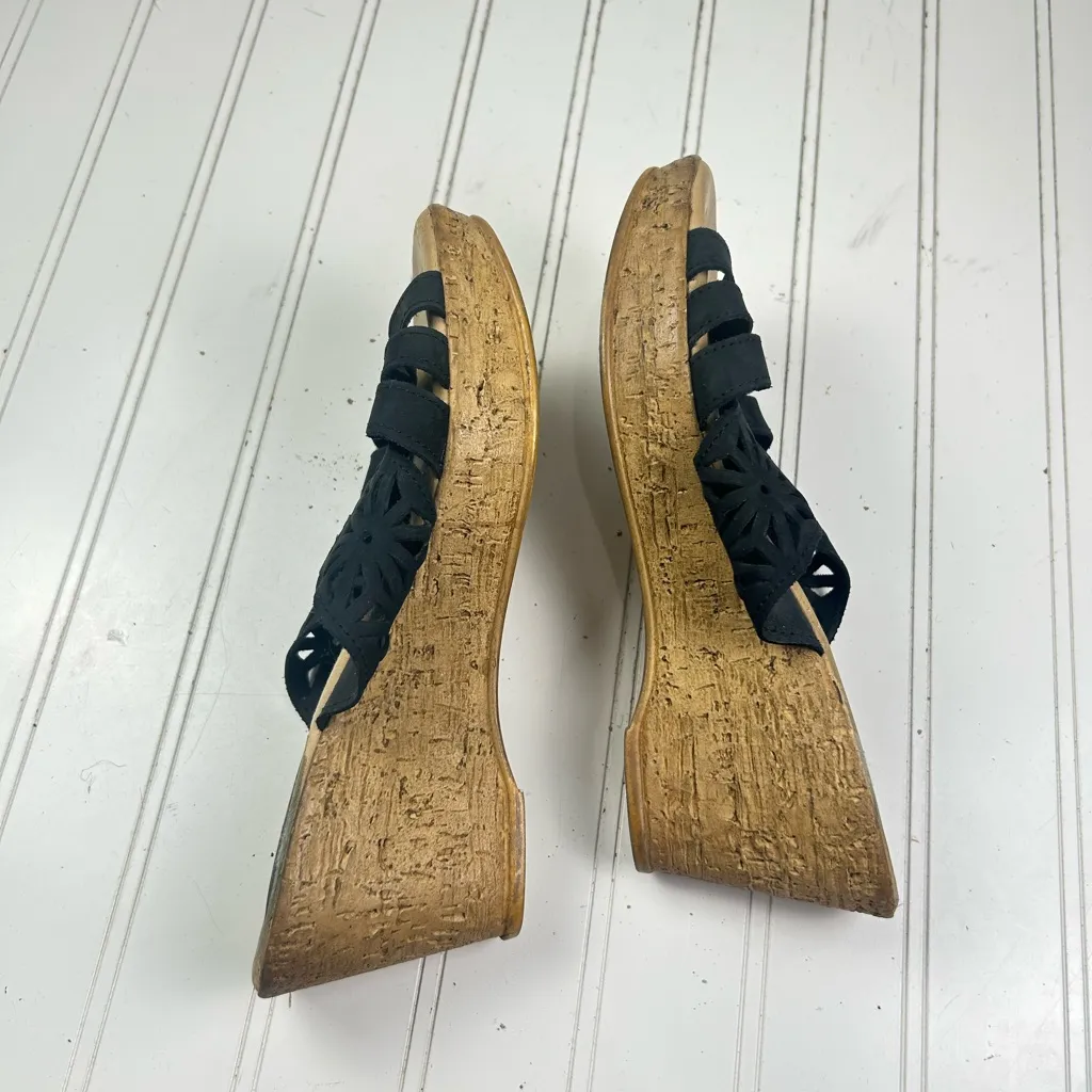 Spring Step Dora Black Leather Cork Wedge Platform Sandals Women’s Size EU 39 8 - Image 11