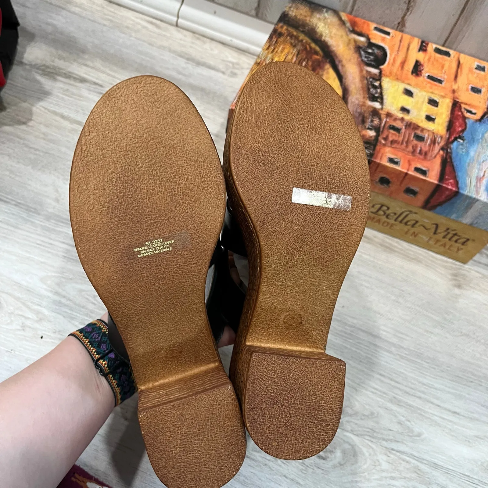 New! Bella Vita Pri-Italy Women's Platform Chunky Sandal Black Leather Size 8N - Image 2