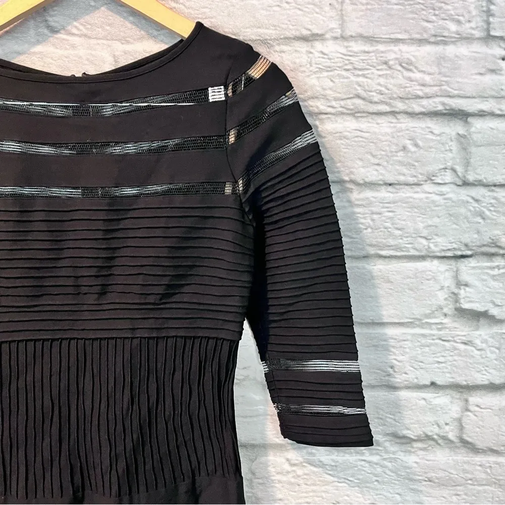 NWT Tadashi Shoji Small Black Fitted Mid-Length 3/4 Sleeve Mesh Stripe Dress - Image 7