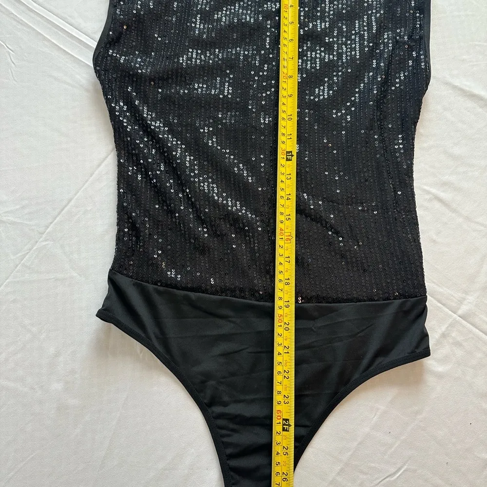 Black Sequin Bodysuit Sleeveless Women Size Large - Image 4
