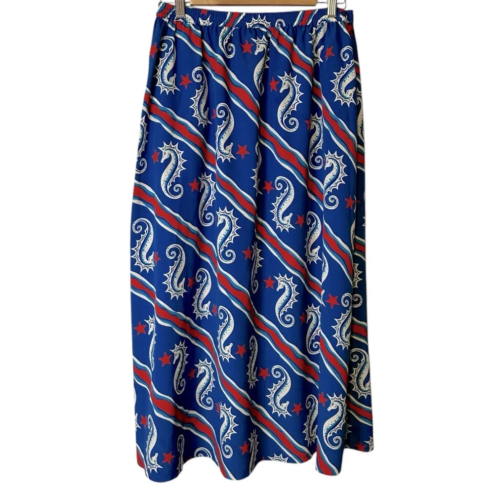 Bob Mackie Wearable Art‎ Nautical Maxi Skirt Seahorse Artsy Whimsy Patriotic - Image 4