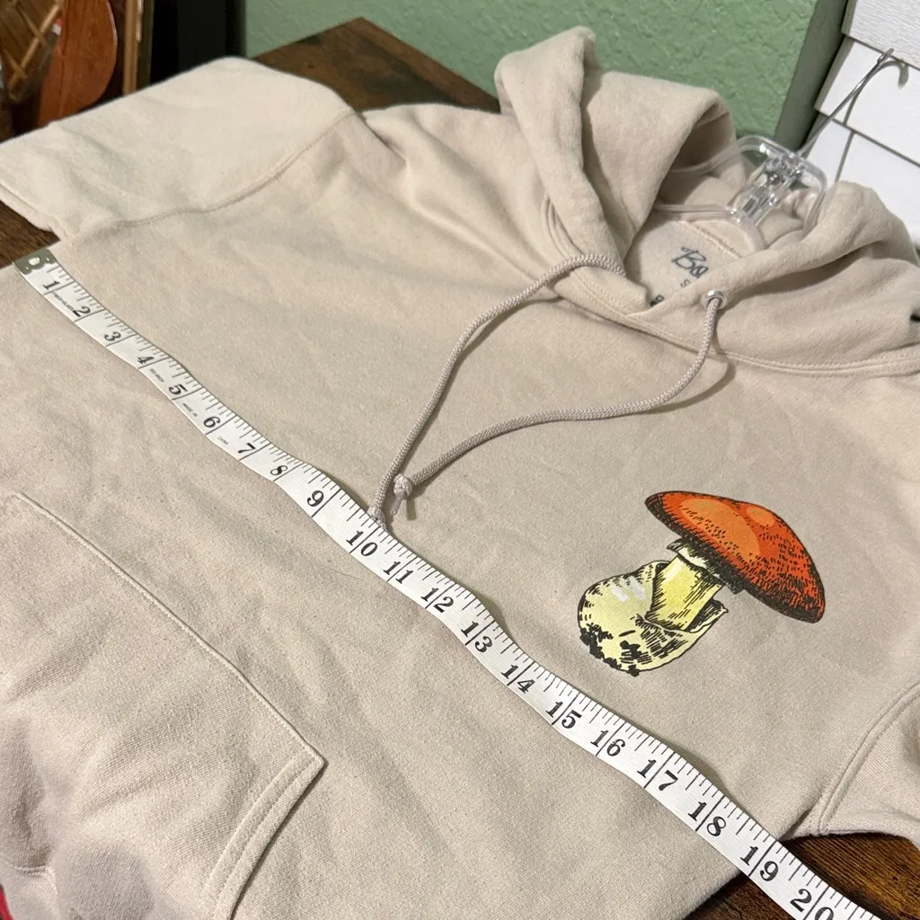 Bowery Supply Co Unisex Beige Hoodie with Mushroom Design - Image 6