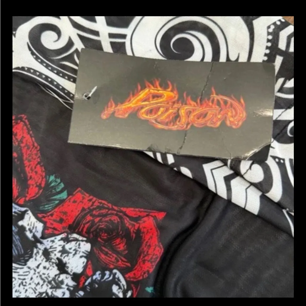 Poison Band Sheer Mesh Long Sleeve Top Skull Roses Tattoo Graphic NWT Women Med - Image 6