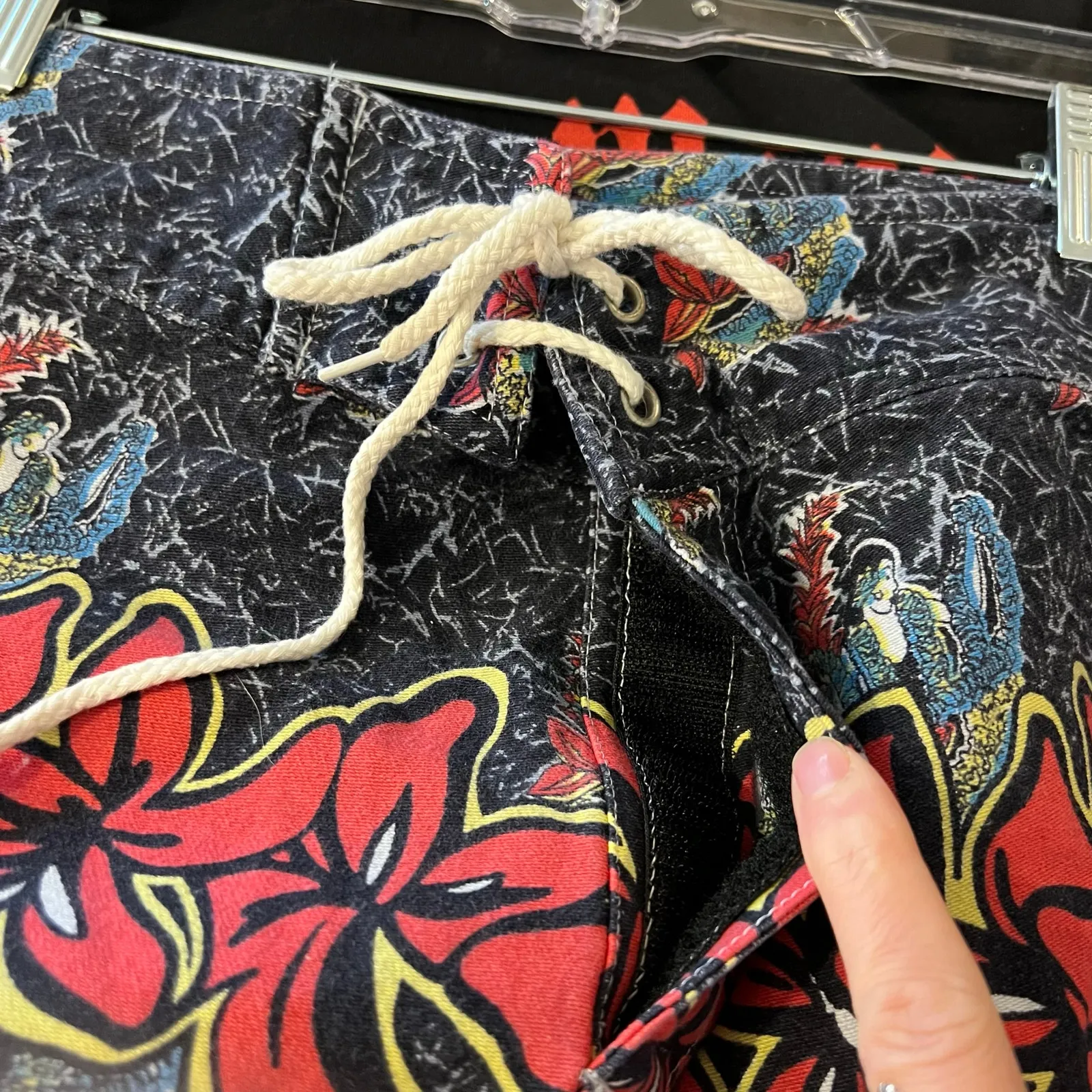 Deadstock 90s Hawaiian Tropical Masc Board Shorts USA Made Size Medium Gray - Image 6