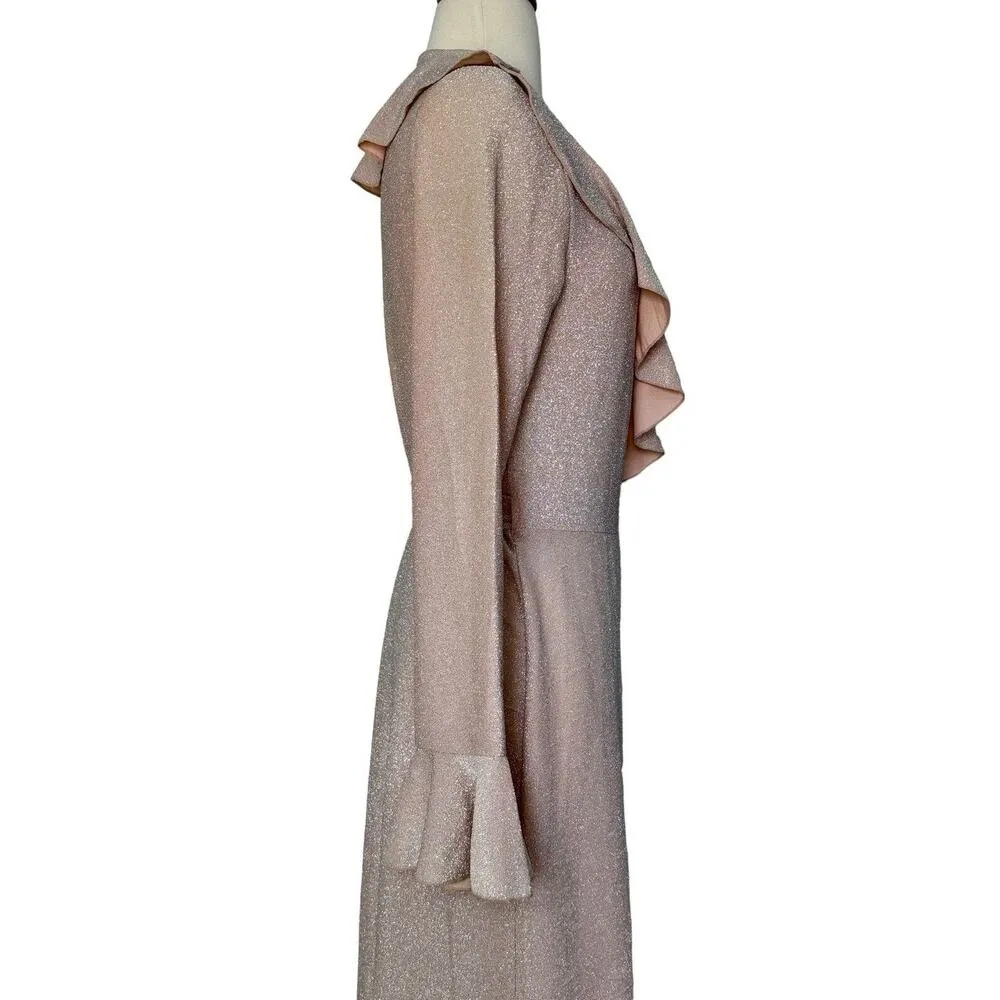 FREE PEOPLE One More Time Lurex Wrap Midi Dress Shimmery Sparkly Metallic Sz M - Image 6