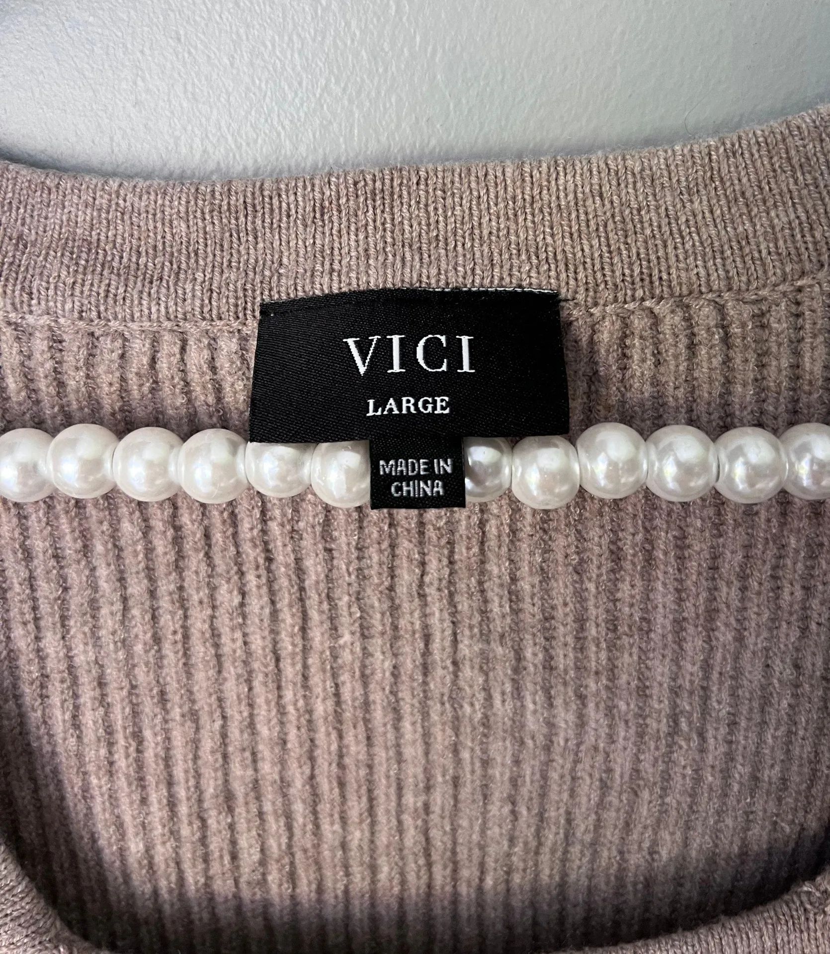 VICI Ribbed Sweater Dress Large Tan - Image 3