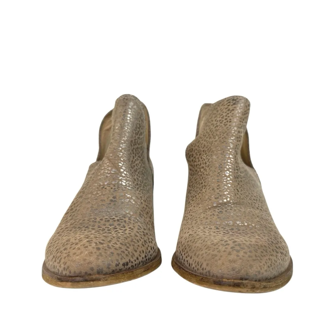 Kaanas Tijuana Gold Taupe Cutout Snake Print Leather Slip On Ankle Boots US 7.5 - Image 2