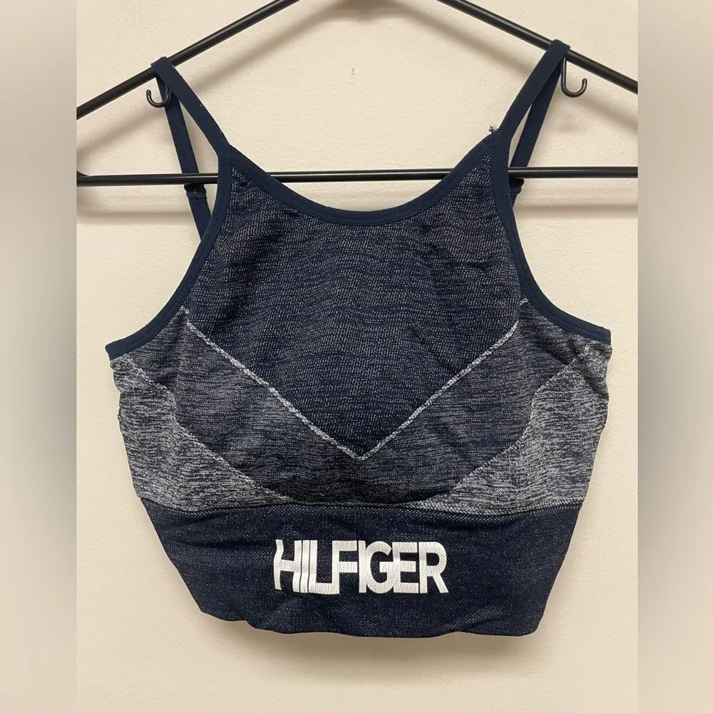 Tommy Hilfiger Seamless Denim Blue High Neck Sports Bra Braltette SZ M - Image 2