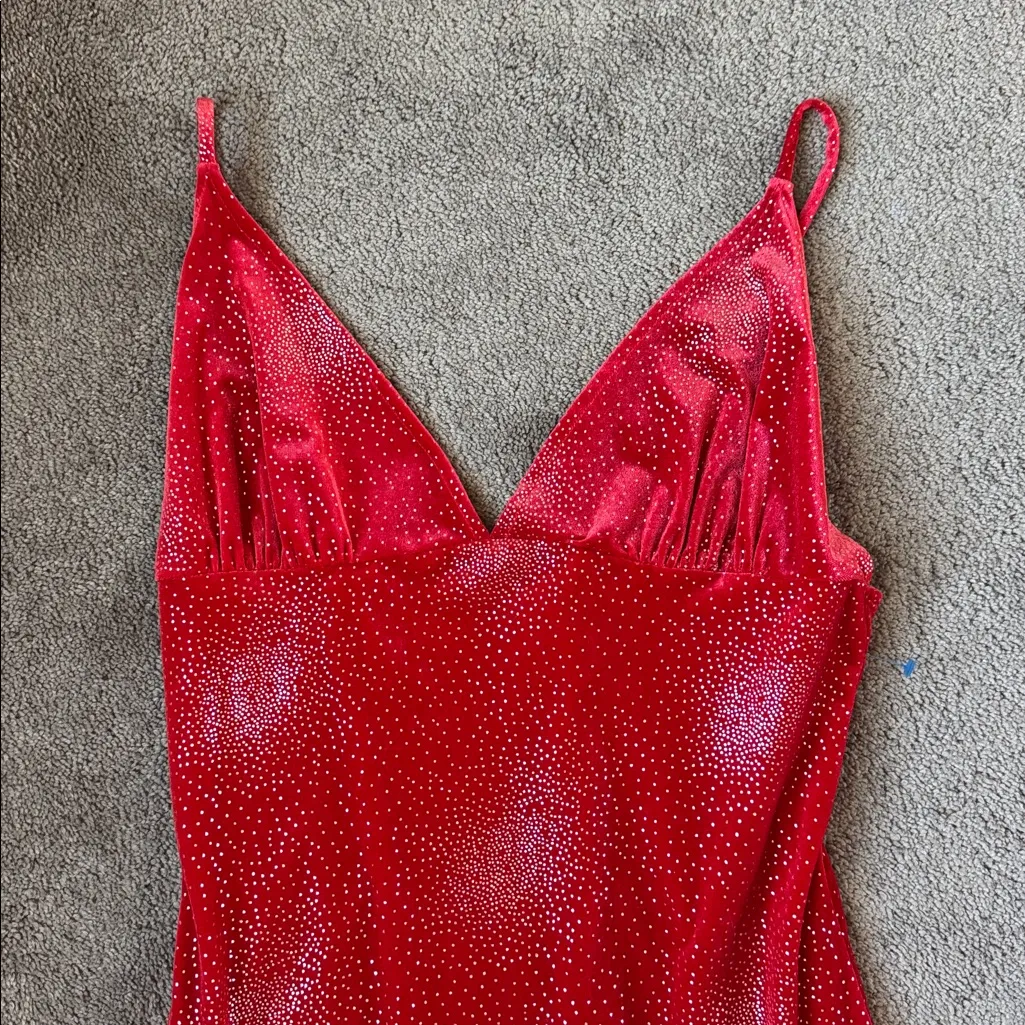 Vintage Frederick’s of Hollywood Red Velour Maxi Dress SIZE 14 - Image 2