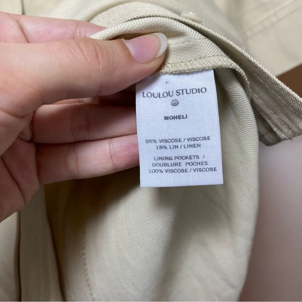 LouLou Studio NEW Moheli Viscose/Linen Short Sleeve Button Down Shirt Tan Sz XS - Image 13
