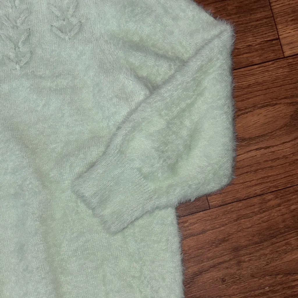 Rosie Neira Mint Green Fuzzy Women's Sweater Preppy Light Academia Soft Cozy Size XL - Image 4