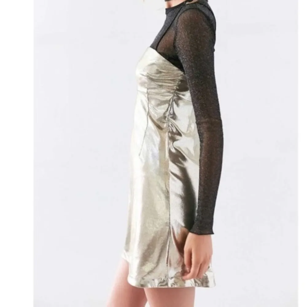 Silence + Noise Drita Metallic Mini Slip Dress M - Image 3