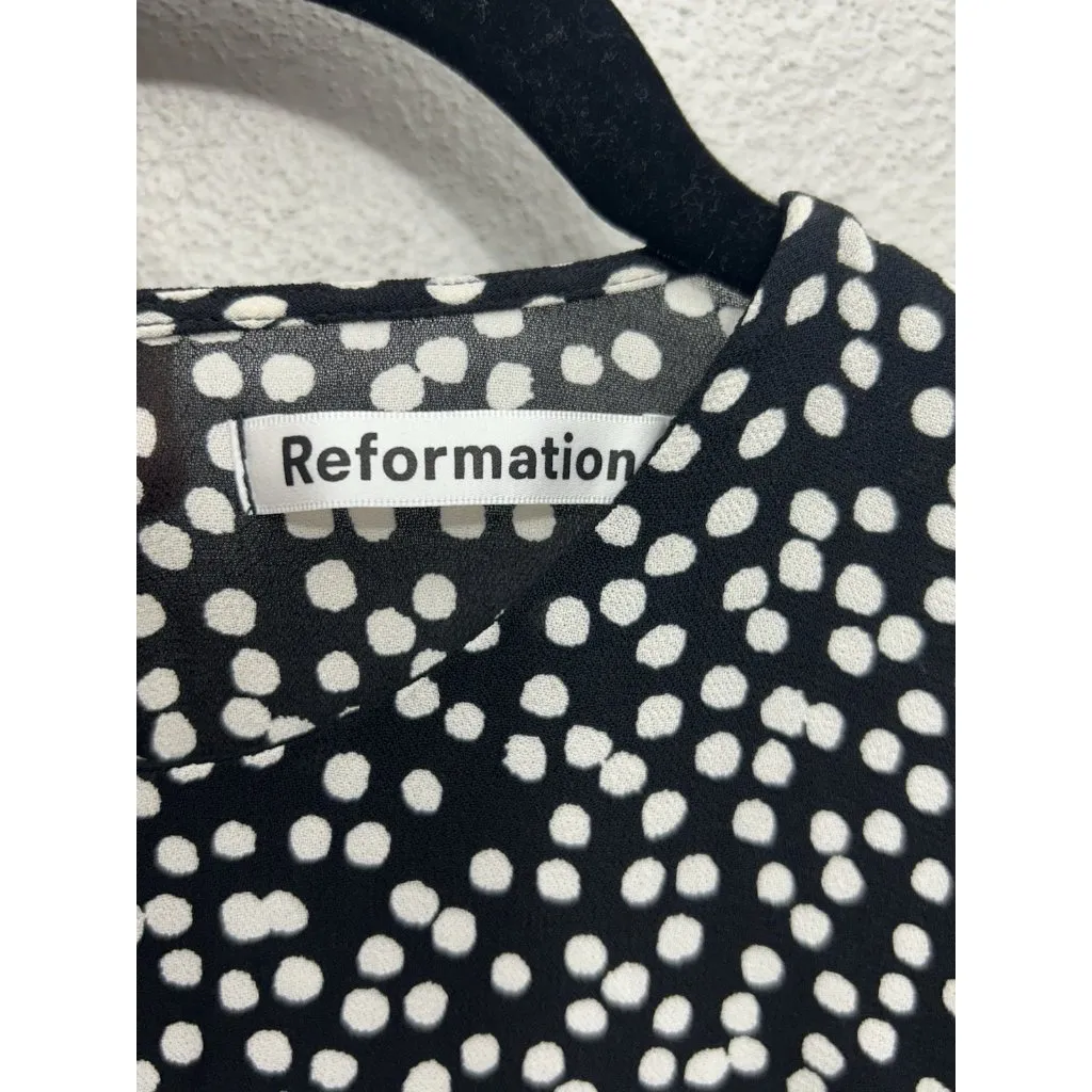 Reformation Juni Polka Dot Dress Size 4 Black White Puff Sleeve Mini Bodycon - Image 7
