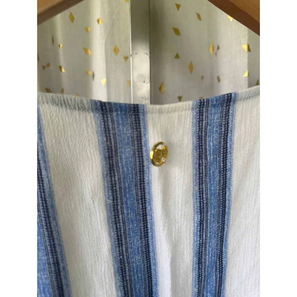 Hawaiian Tropic Stripe Faux Wrap Shoulder Cutouts Swim Cover Up Romper L - Image 6