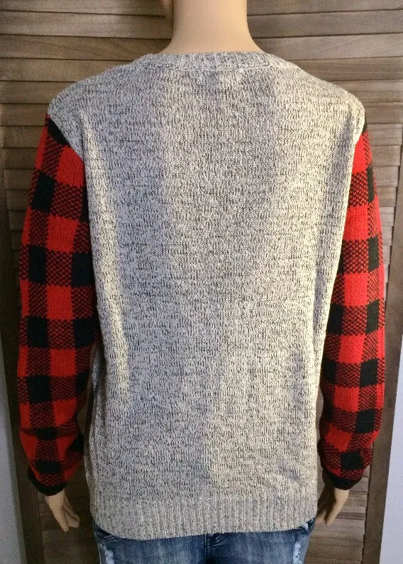 Plaid Elk Sweater Gray - Image 2