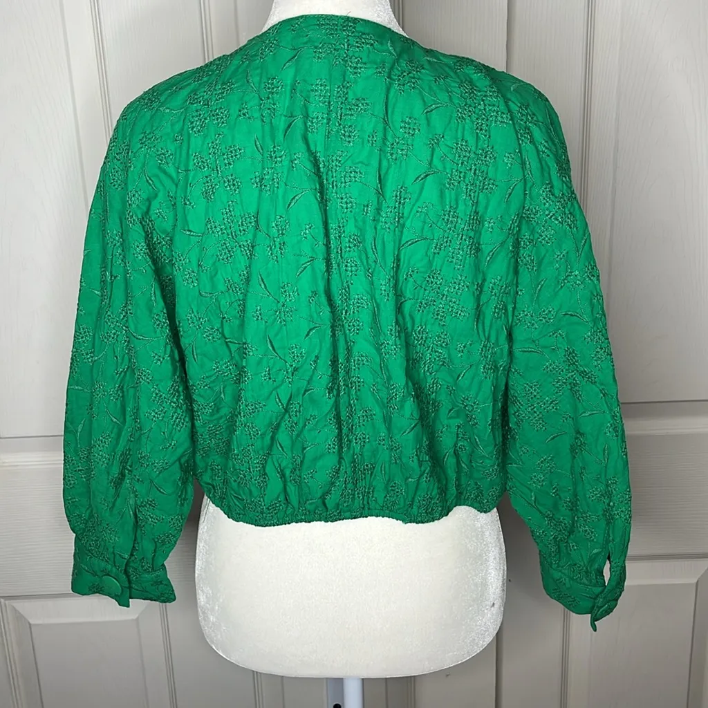 Zara Bright Green st Patrick’s Embroidered Stitch Boho Top - Image 6