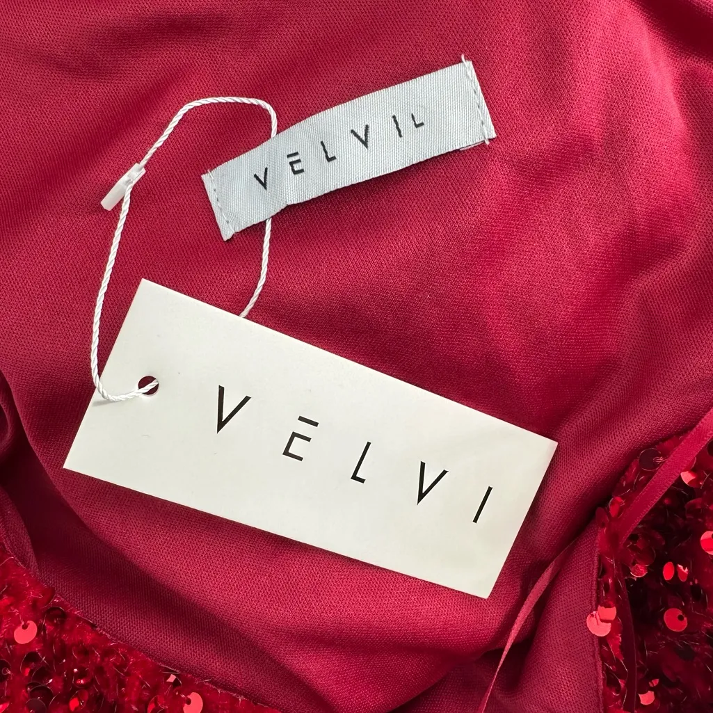 Velvi Aria One Shoulder Sequin Mini Dress in Red size Large Bodycon NWT - Image 10
