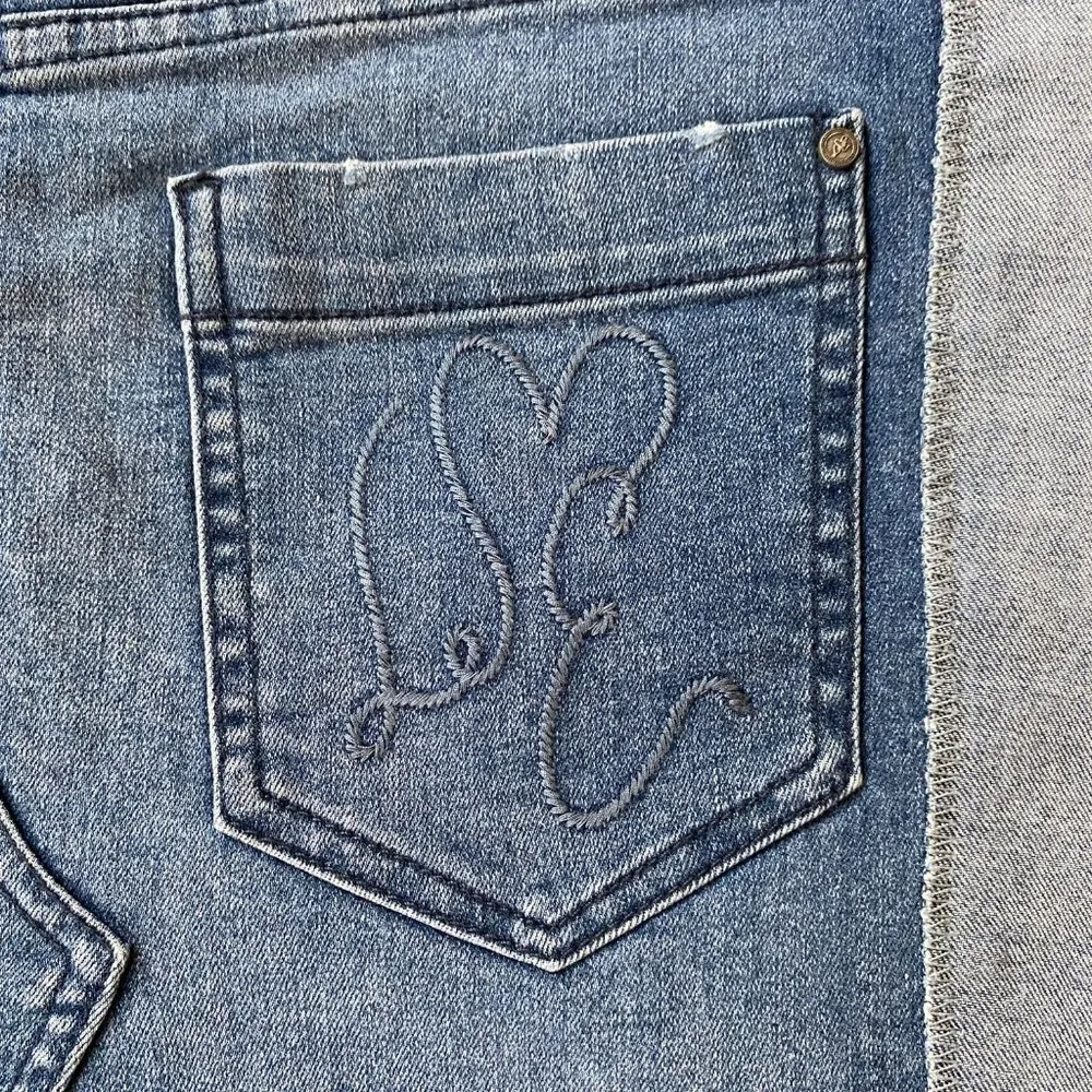 Libby Edelman women's size XS two-tone denim jean skirt button zip closure - Image 6