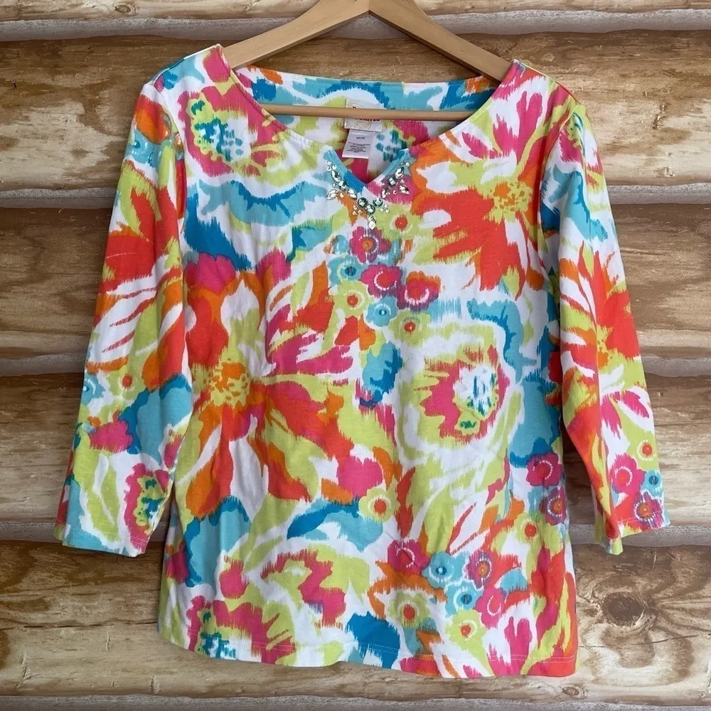 Ruby Rd . Favorites embellished bright abstract floral print top medium - Image 10