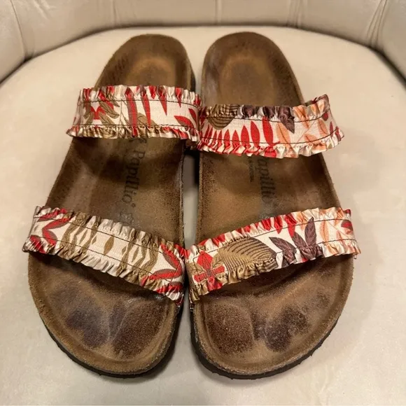 Papillio Birkenstock Curaçao floral motif stretch leather sandals size 9.5 Brown - Image 2