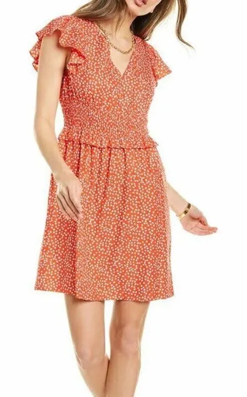 Rebecca Taylor Orange Malia Ditsy Floral Silk Mini Dress Size M - Image 1