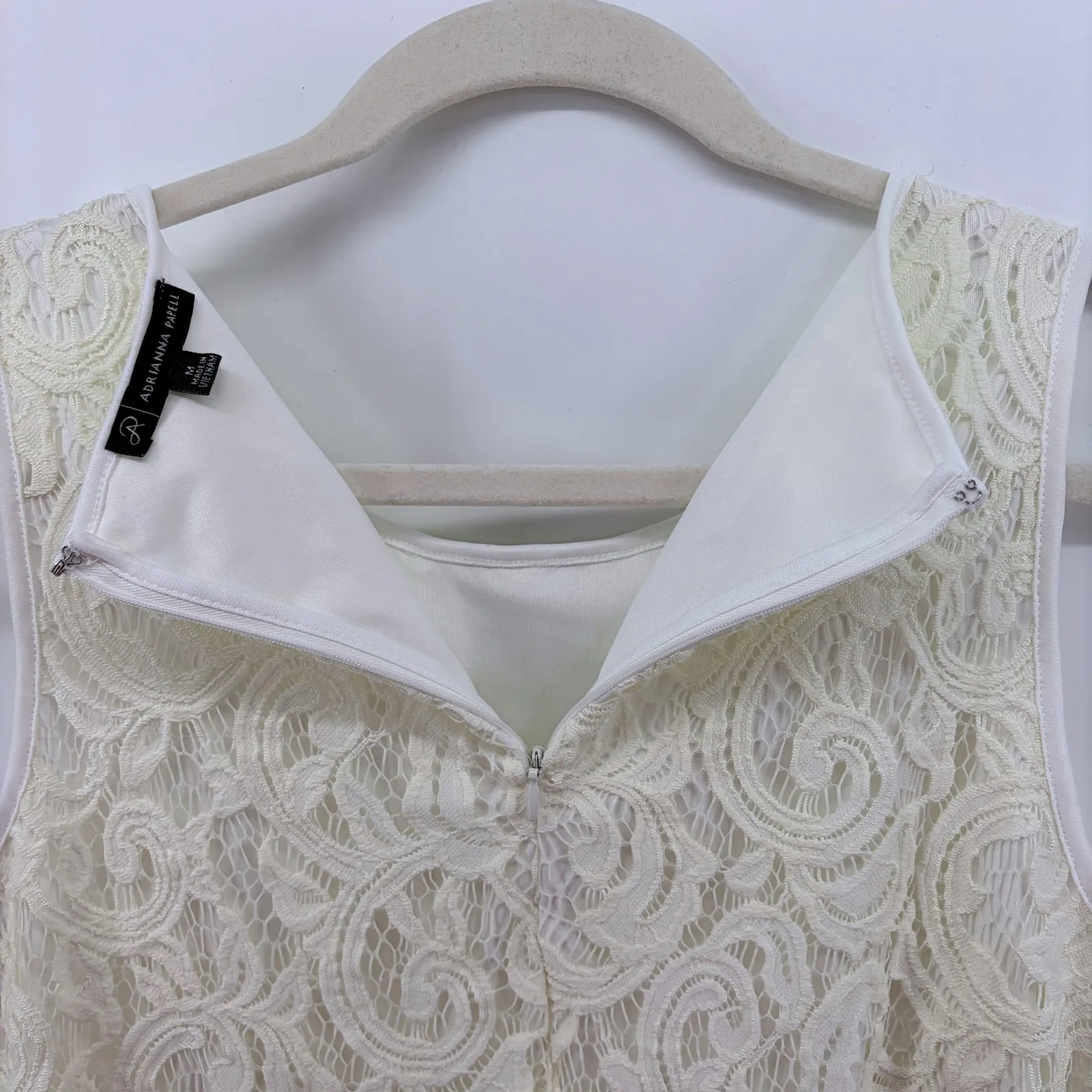 Adrianna Papell Lace Overlay Sleeveless Tank Cream White Zipper‎ Closure Medium - Image 8