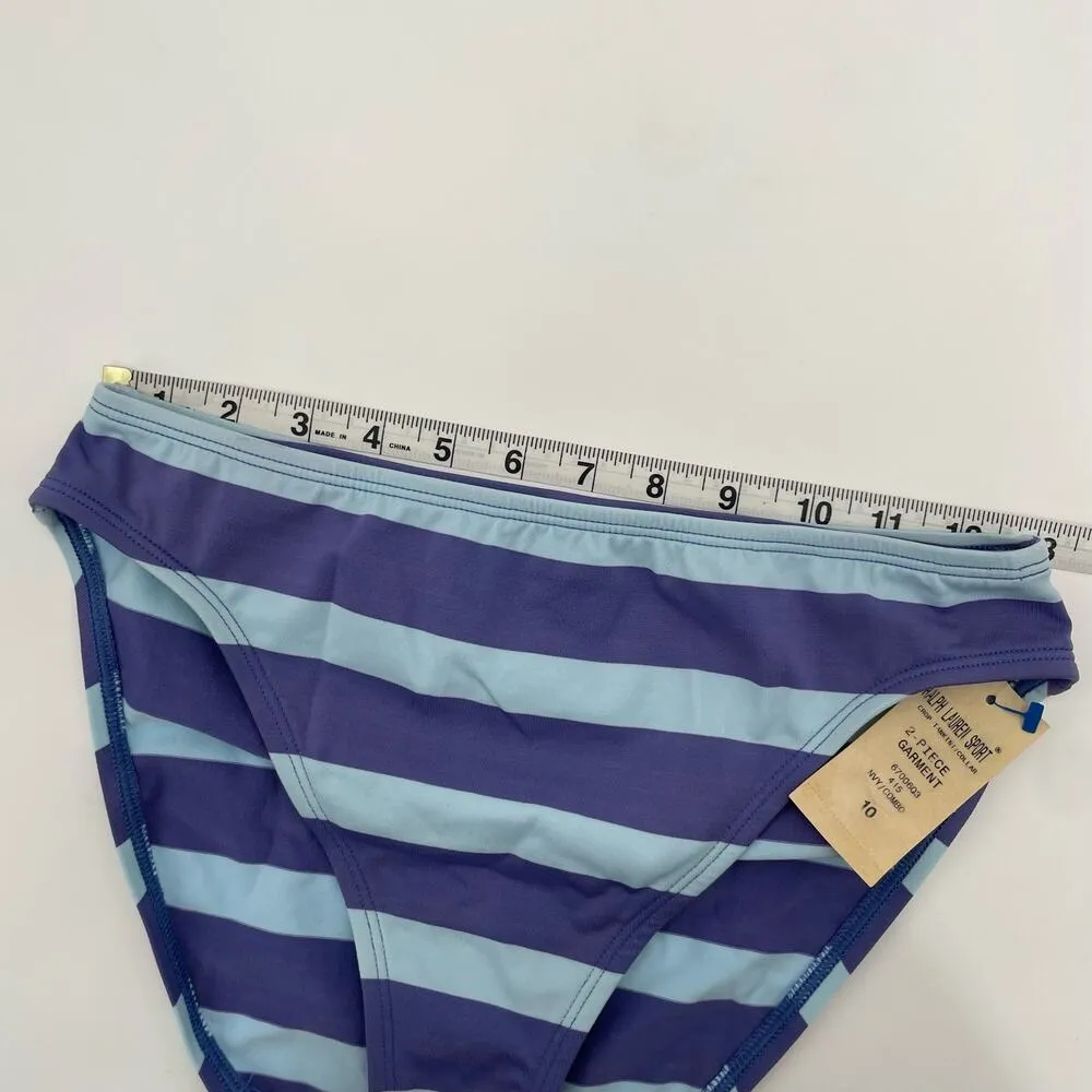 Ralph Lauren Sport Blue Aqua Y2K Wide Stripe Bikini Bottoms Coastal Pool Size 10 - Image 12