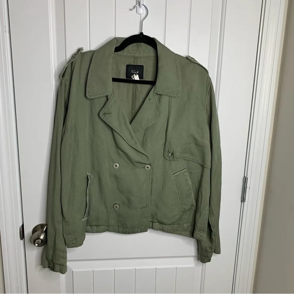 Rails linen blend‎ double breasted green military utility jacket size large - Image 3
