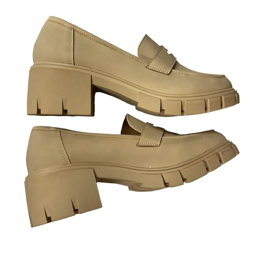Sincerely Jules Dylan‎ Loafer Chunky Heels Size 10M Tan Beige Faux Leather - Image 4
