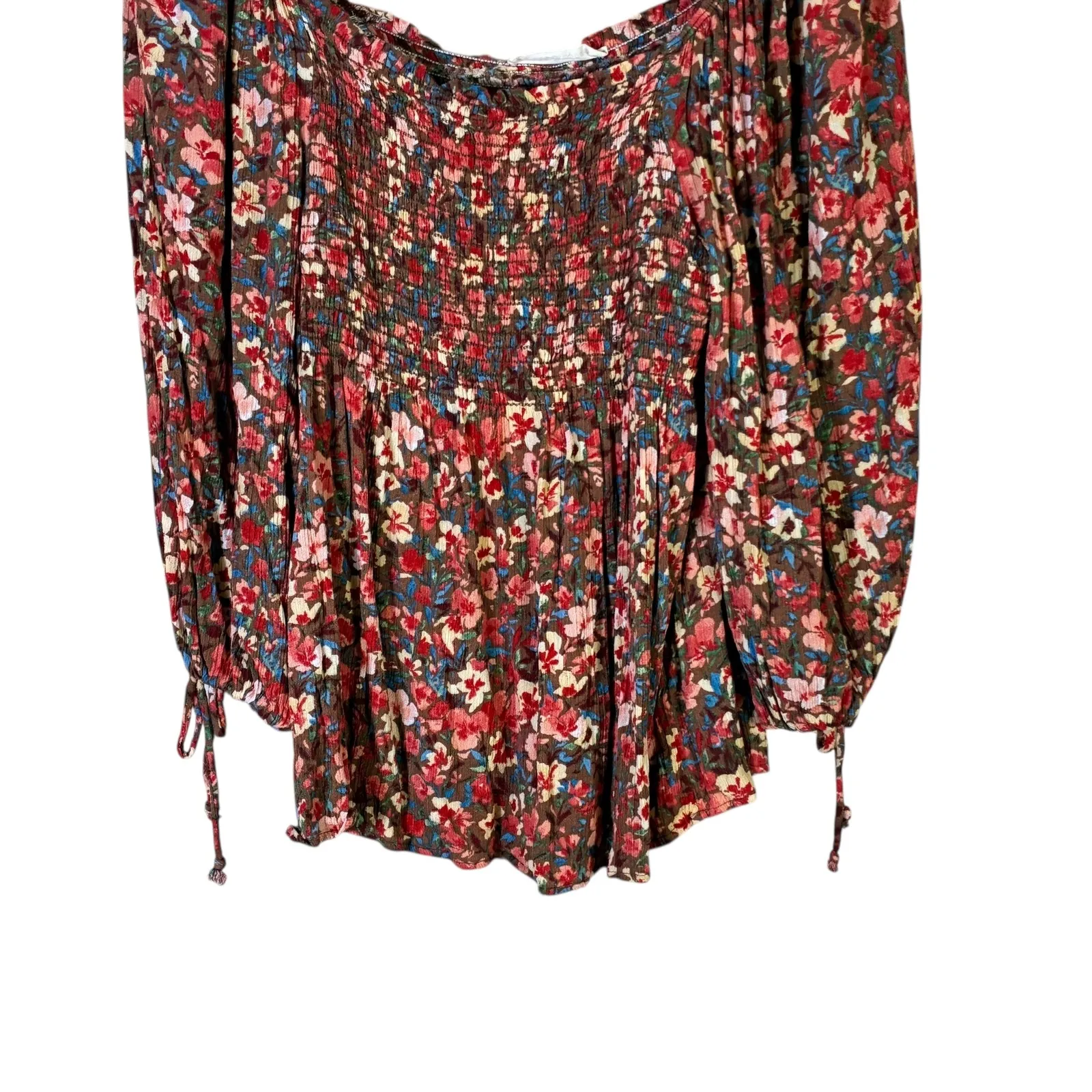 Vine & Love Smocked Bust Floral Print Long Sleeve Top M - Image 3