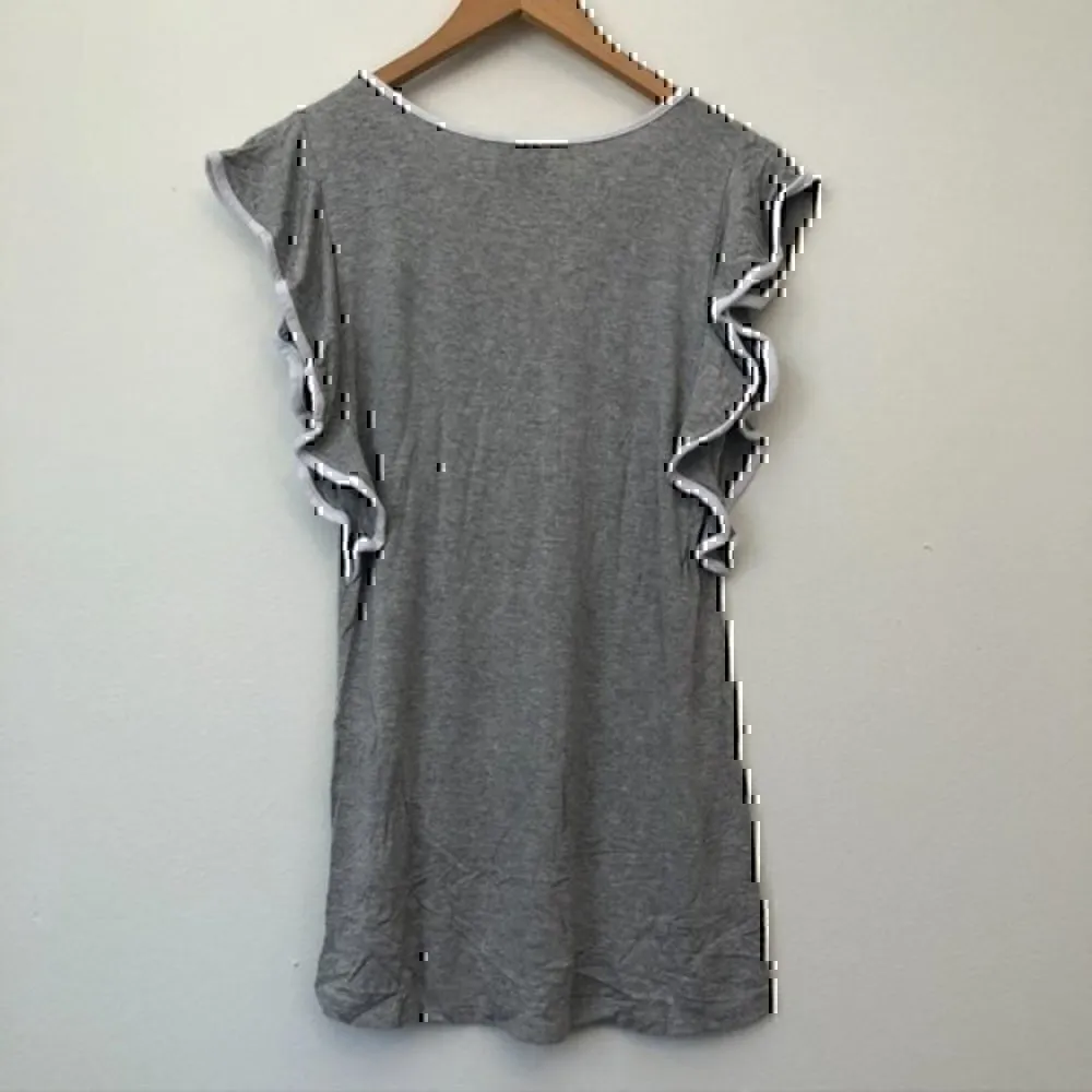 BOBEAU Solid Gray White Keyhole Cutout Short Flutter Sleeve Blouse Top Small S - Image 9