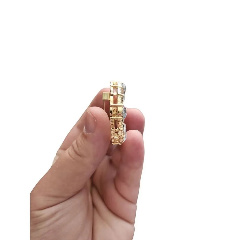 Vintage 80's Womens Gold Toned Rhinestone Teardrop Fillagree Brooch‎ Pin Elegant - Image 4