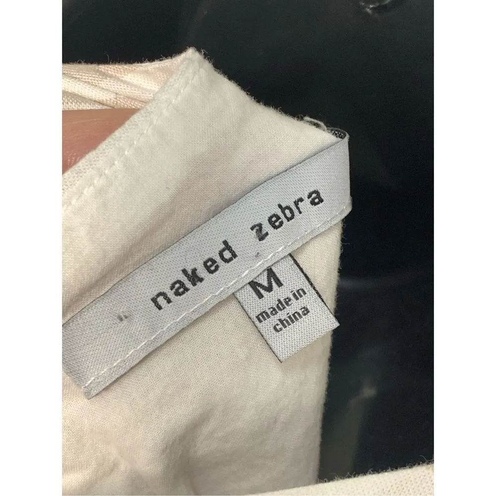 Naked Zebra Stripe Sleeveless Lined Tie Waist A-Line Mini Dress White Tan Medium - Image 7