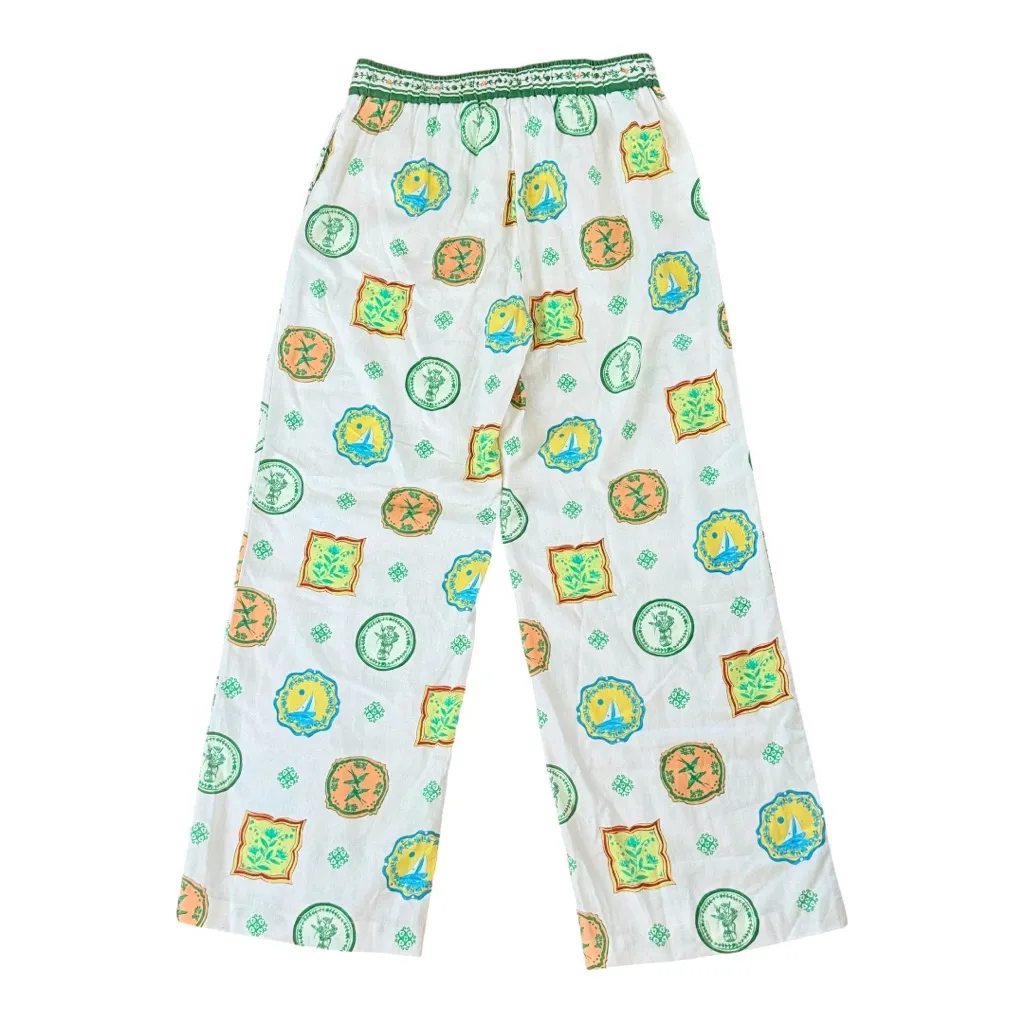 MAISON D’ AMELIE Linen Blend Pull On Tie Waist Pants Summer Boat Vacation Size M Green Size M - Image 2