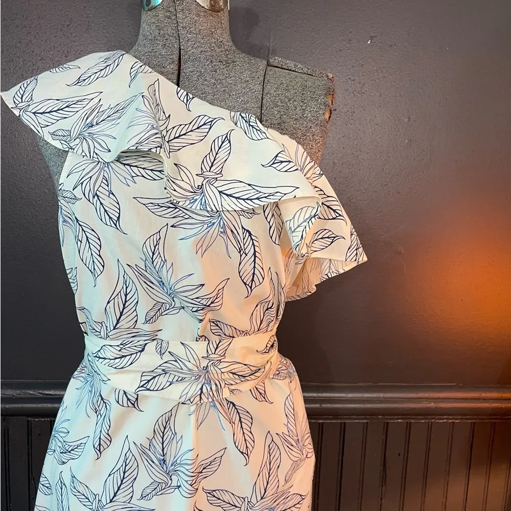Banana Republic One Shoulder Tropical Floral Ruffle Dress With Belt ~ Size PL💚🍄 - Image 2