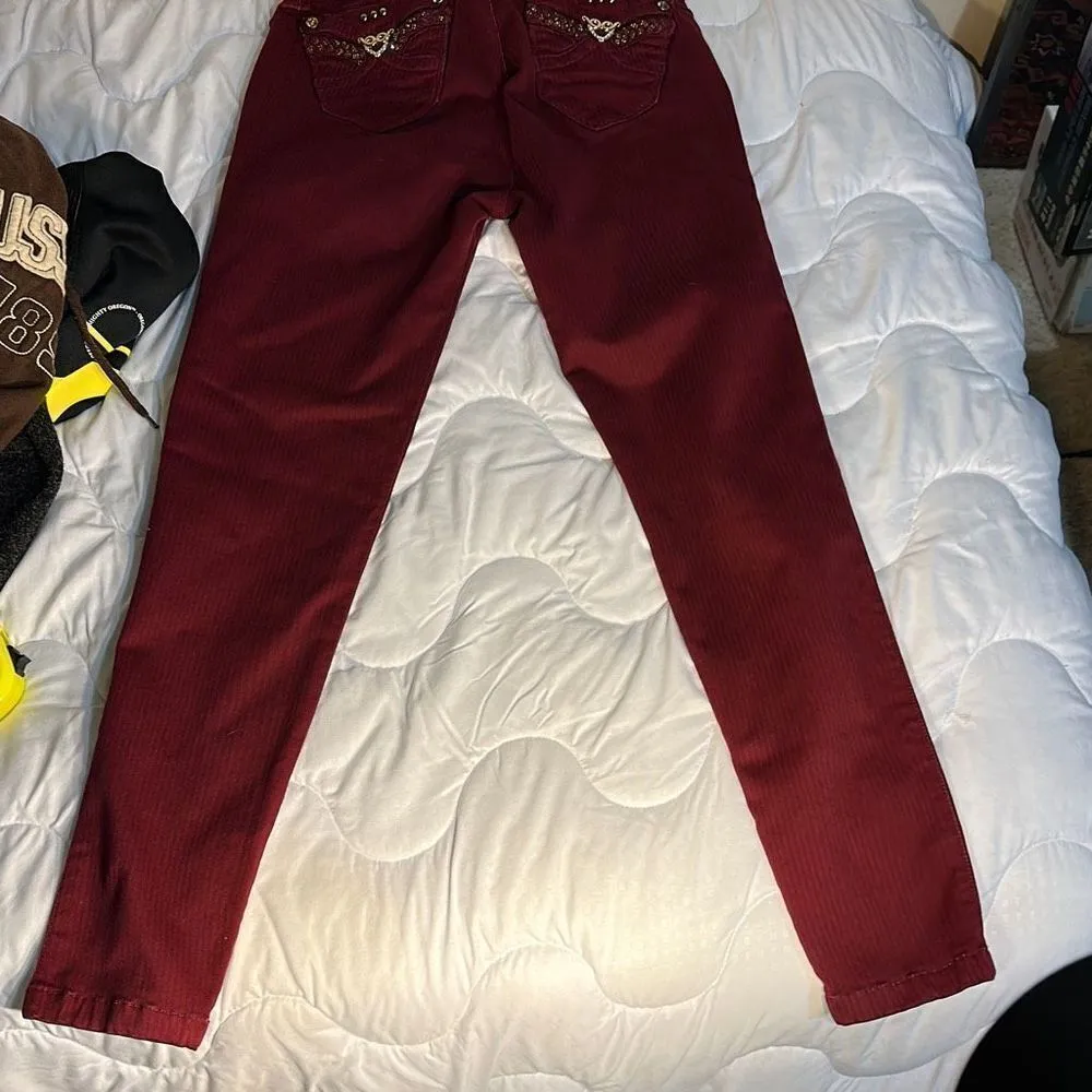 I Love N2 Elastic Tapered Jeans Red with Heart Back Pockets Waist: 29 inches - Image 2