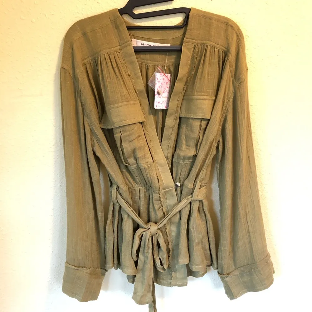 Free People Blouse/Light Weight Jacket Olive S - Image 5