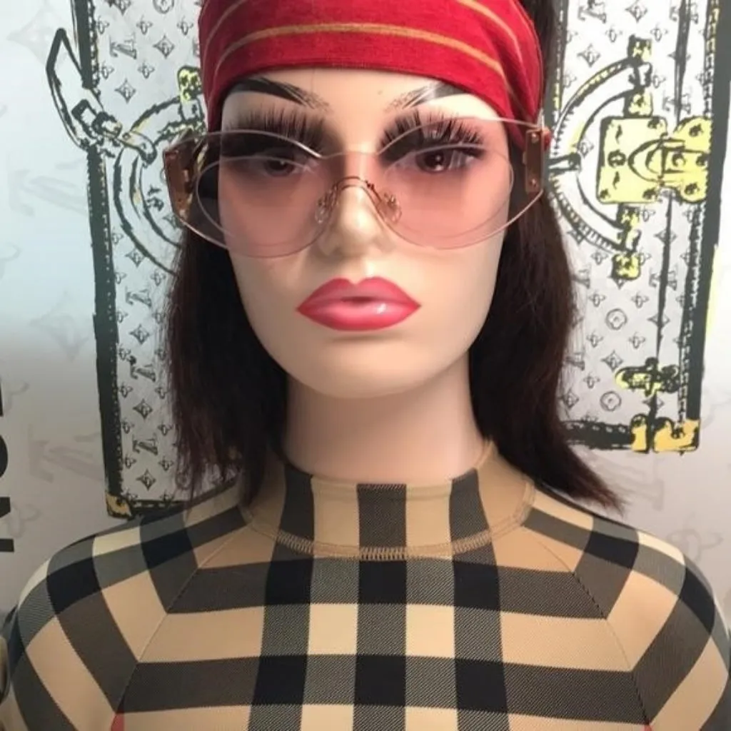 New Versace™ VE2276 Damier Women’s Sunglasses – Rimless Pink Metal - Image 5