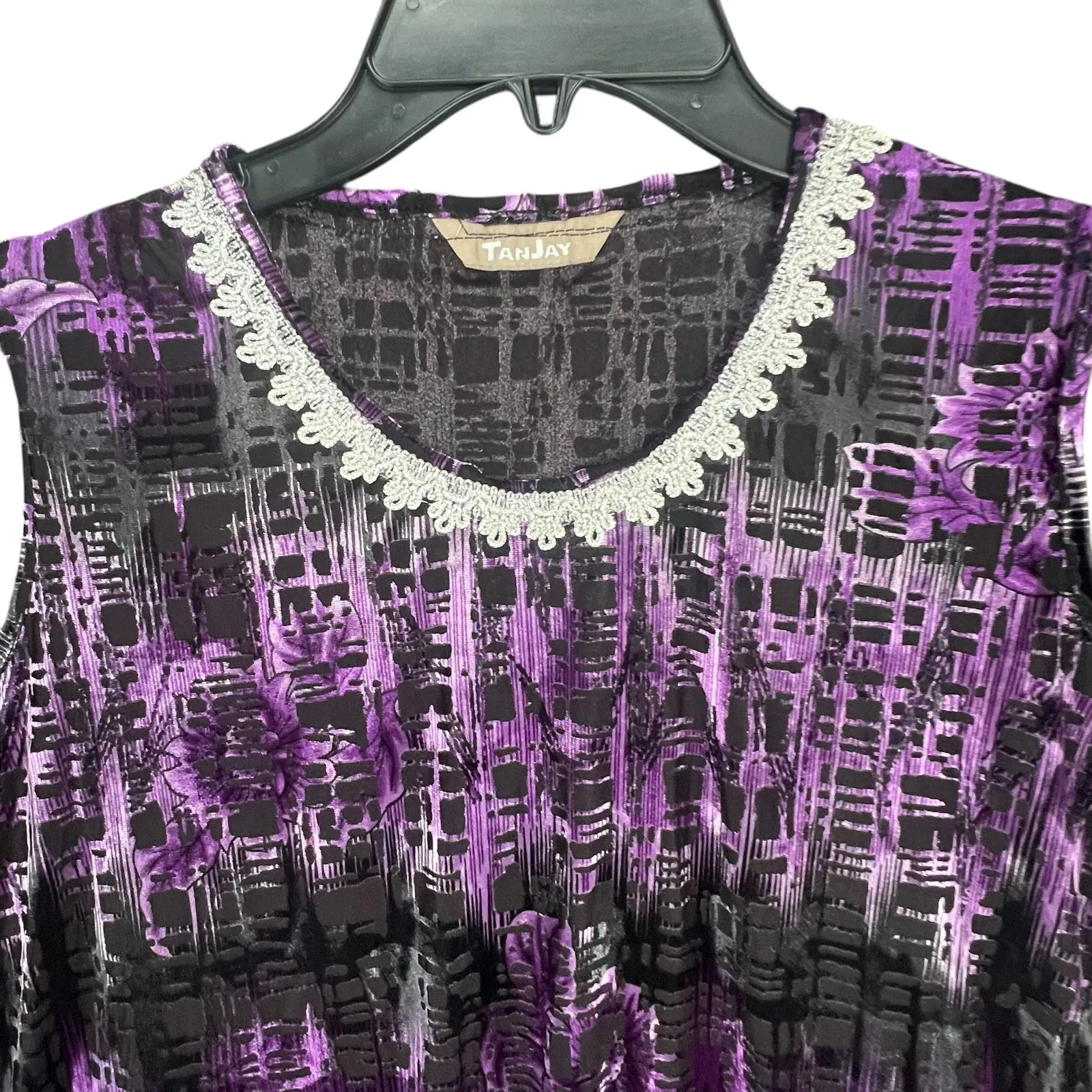 Tan Jay Velvet Burnout Tank Top Womens M Purple Black Lace Whimsygoth Vintage Size M - Image 3