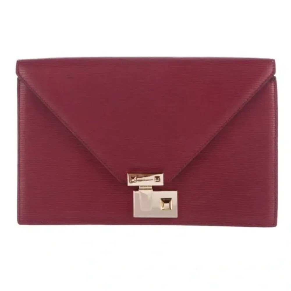 Rebecca Minkoff Burgundy textured leather Paris Clutch with gold-tone hardware! - Image 2