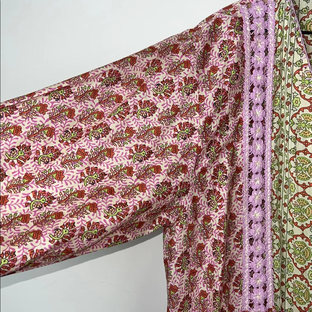 ZARA Crochet Trim Midi Dress Boho Long Sleeve Size XL Relaxed Fit Maxi - Image 6