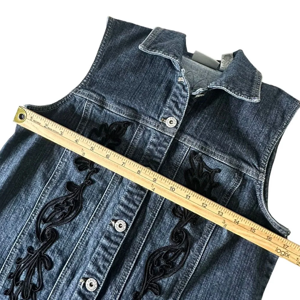 Chico's BOHO Western Denim Vest Jacket‎ Size S Blue Embroidered Festival Buttons - Image 13