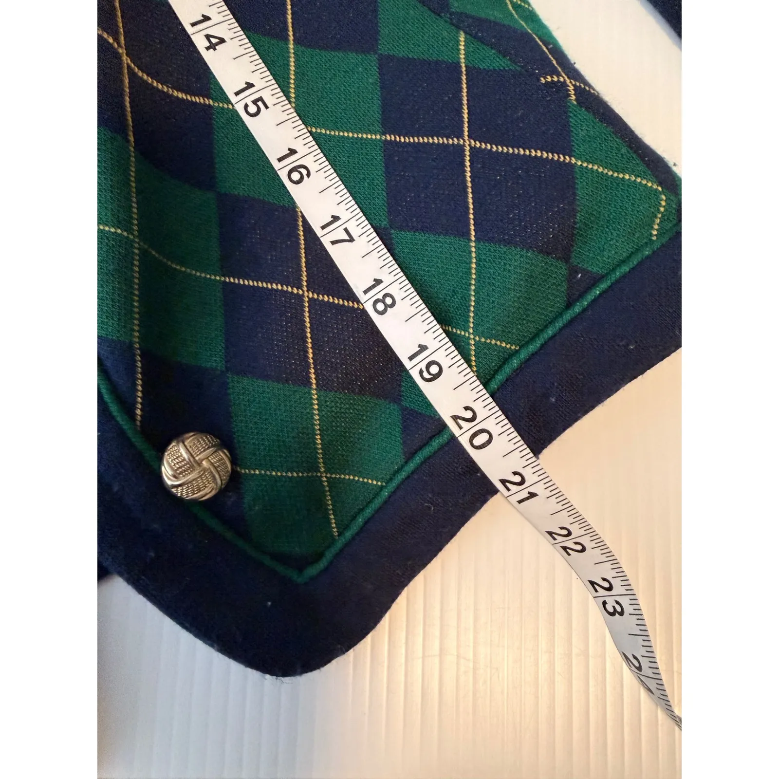 Stuart Alan Womens Cardigan Sweater Jacket Navy Green Argyle Button Front Sz 18 - Image 9