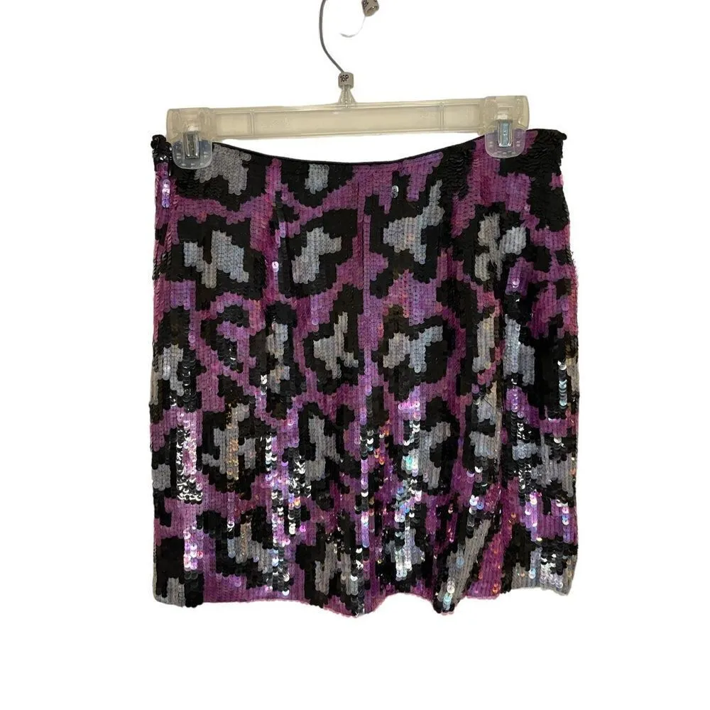 NWT Nicole Miller Collection Sequin Mini Skirt Pink Black Size 0 Retail $290 - Image 9